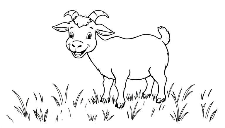 Una cabra de dibujo lineal lista para colorear en una placa de color.