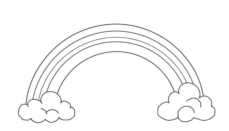 Un arcoíris para colorear con nube y placa de color.