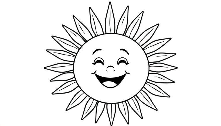 Placa de color de un sol sonriente con rayos como pétalos.