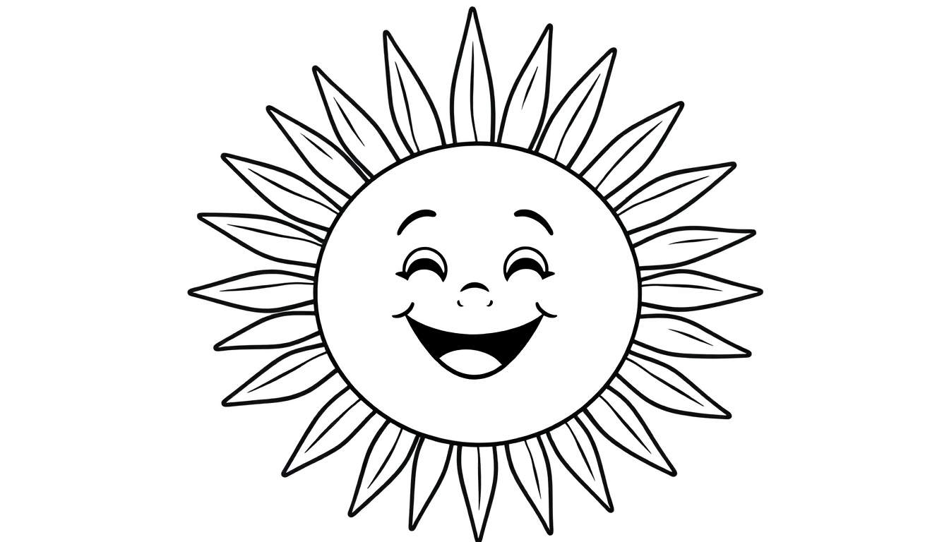 Placa de color de un sol sonriente con rayos como pétalos.