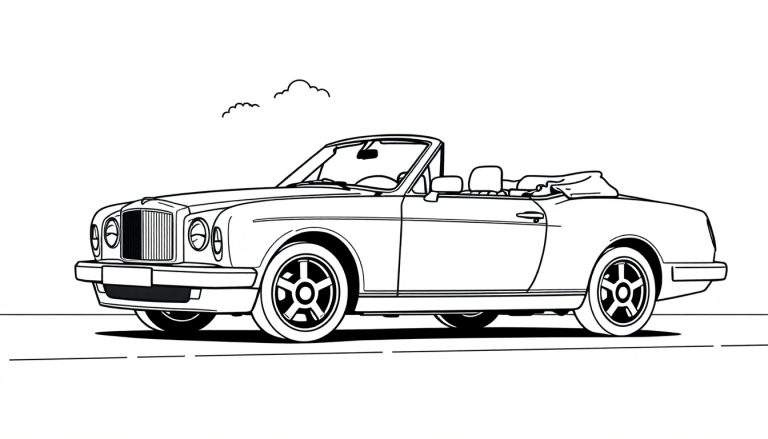 Placa de color de un Bentley clásico para colorear, con líneas sencillas y detalles definidos.