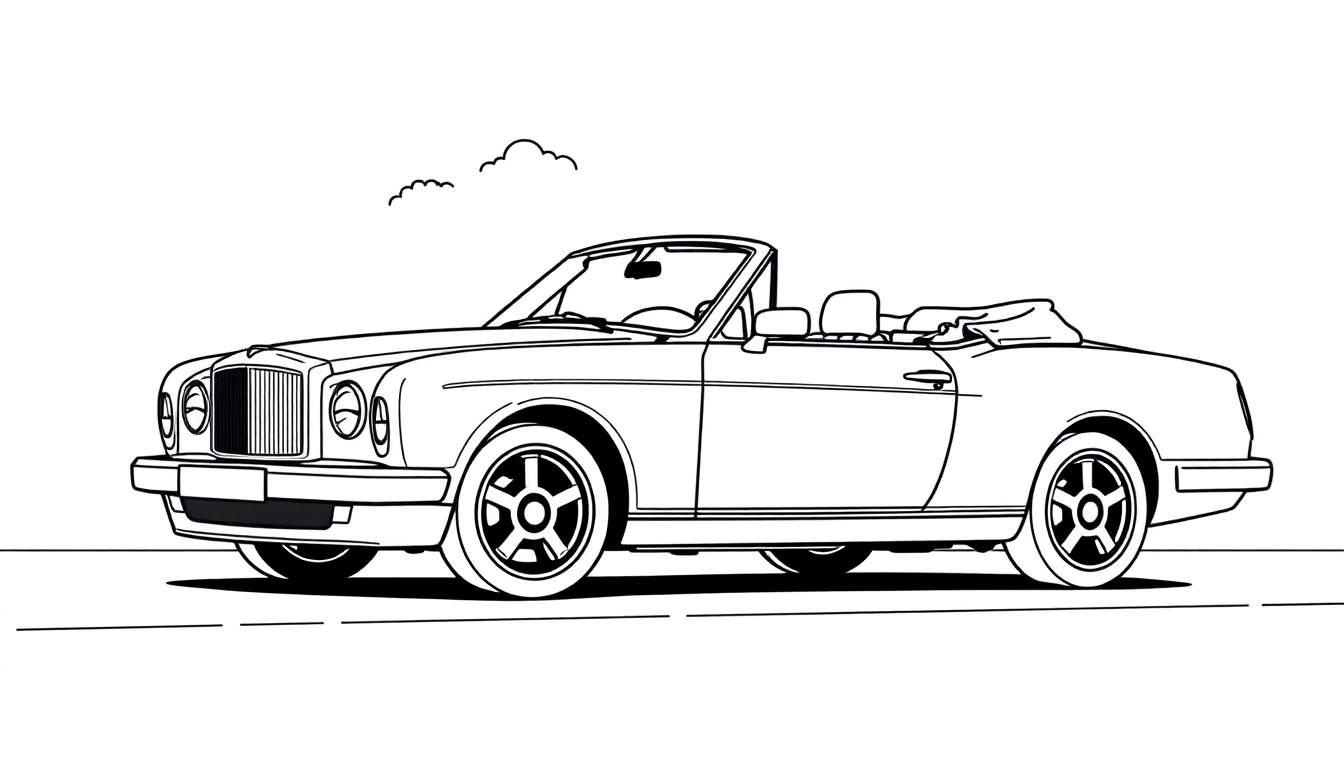 Placa de color de un Bentley clásico para colorear, con líneas sencillas y detalles definidos.