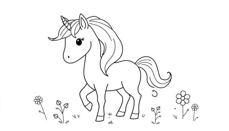 Placa de color de un unicornio con crin de arcoíris.