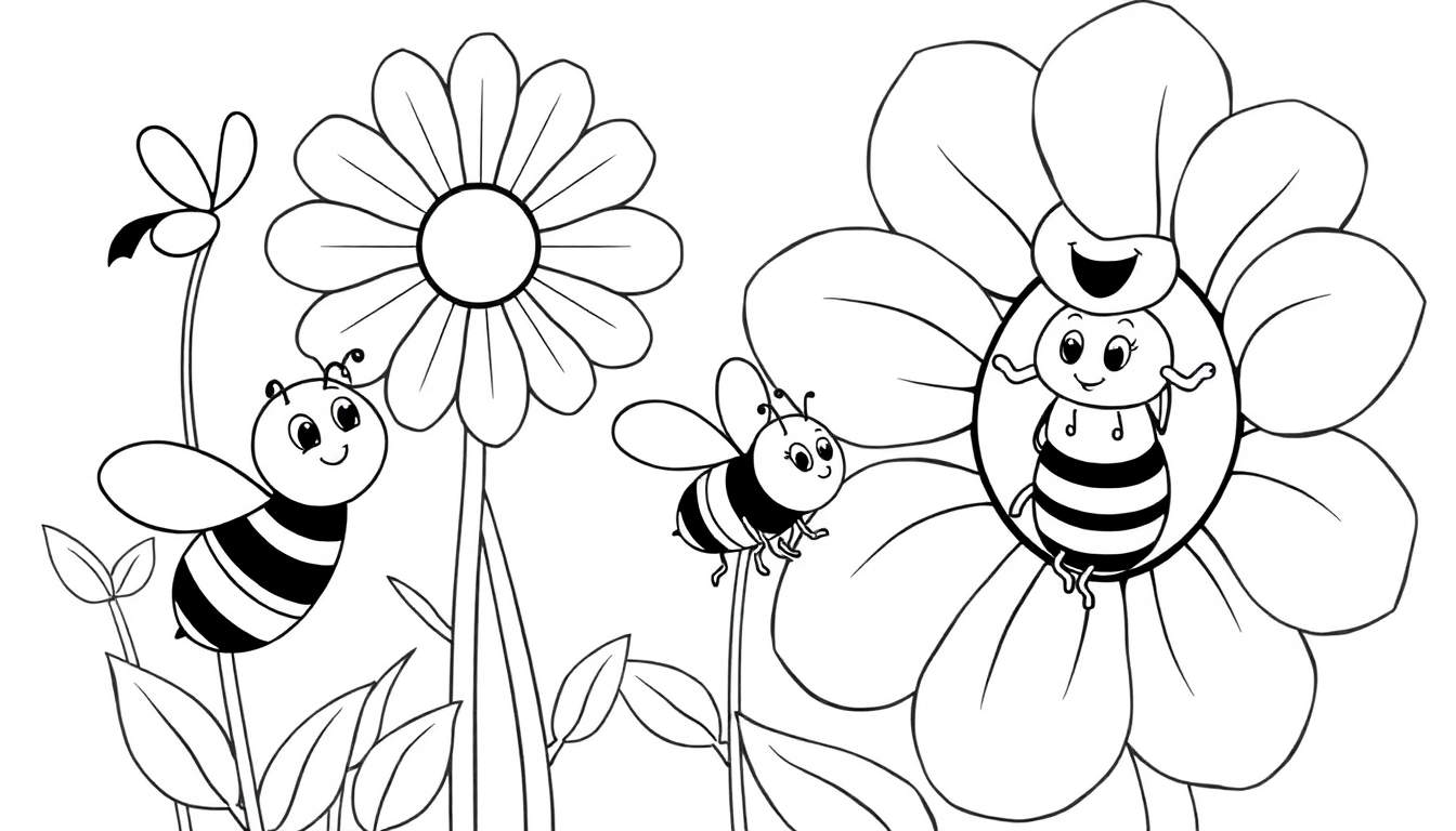 Placa de color con abejas y flores.