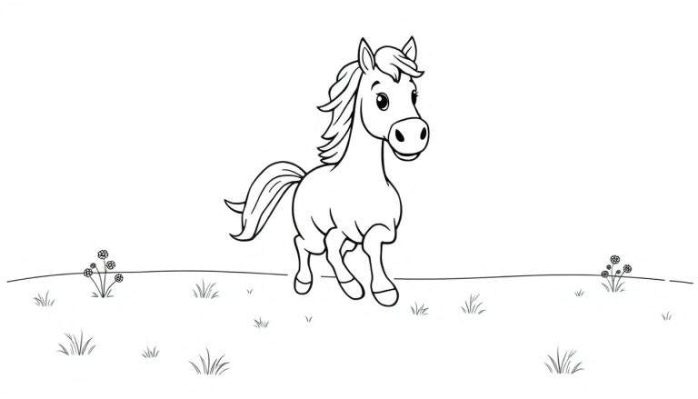 Placa de color con un caballo de dibujos animados corriendo.