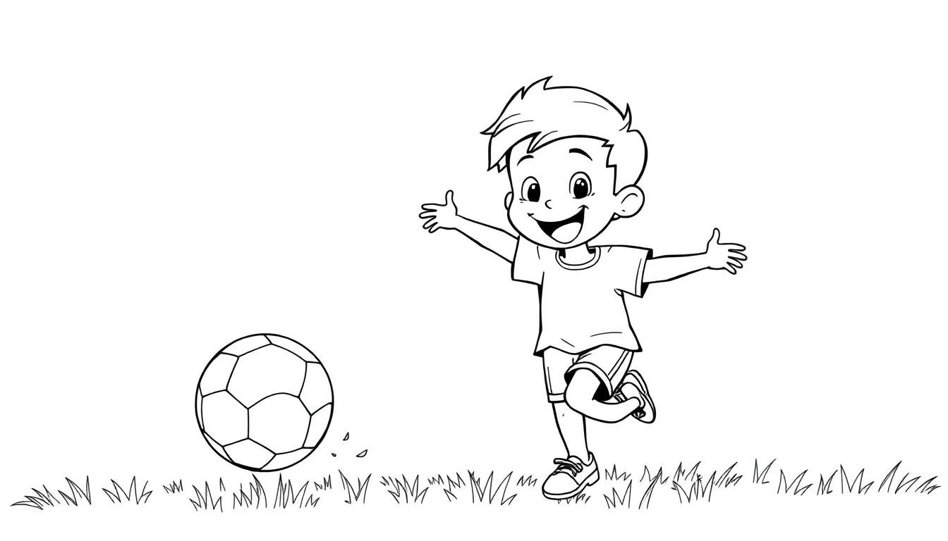 Niño corriendo tras un balón de fútbol, listo para ser coloreado en una placa de color.