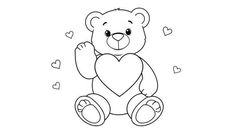 Osito de peluche con placa de color y corazón.