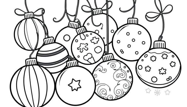 Placa de color con adornos navideños para colorear.