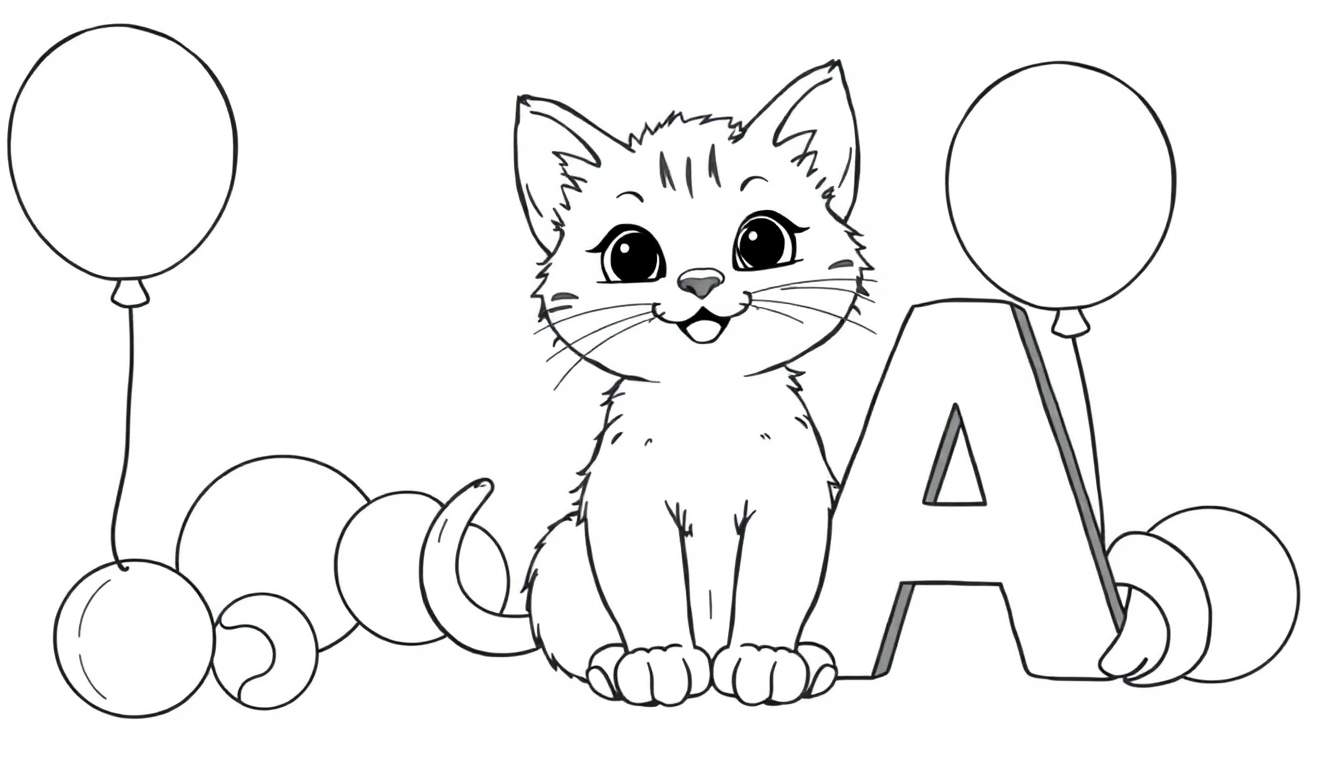 Un gatito aprendiendo el abecedario con globos