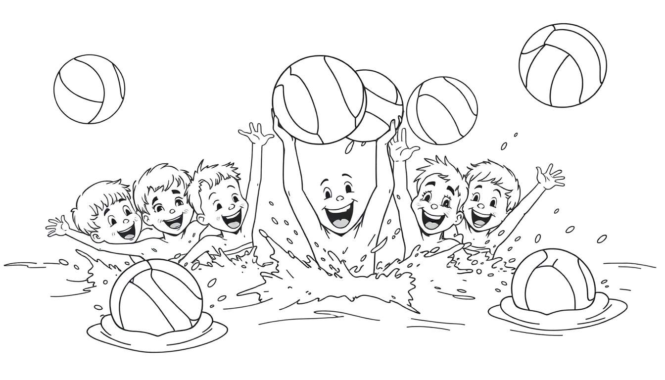 Niños sonriendo jugando con pelotas en la piscina