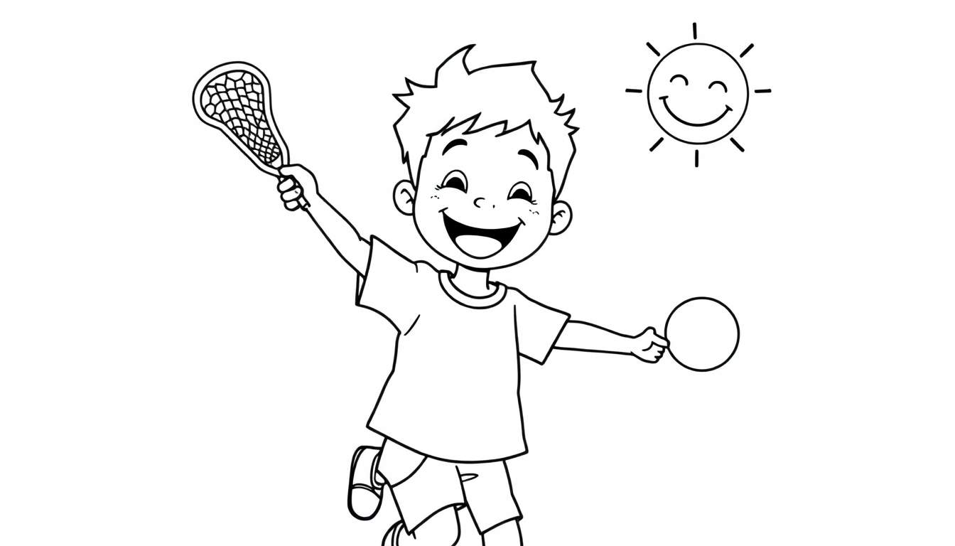 Niño sonriente jugando al lacrosse bajo el sol