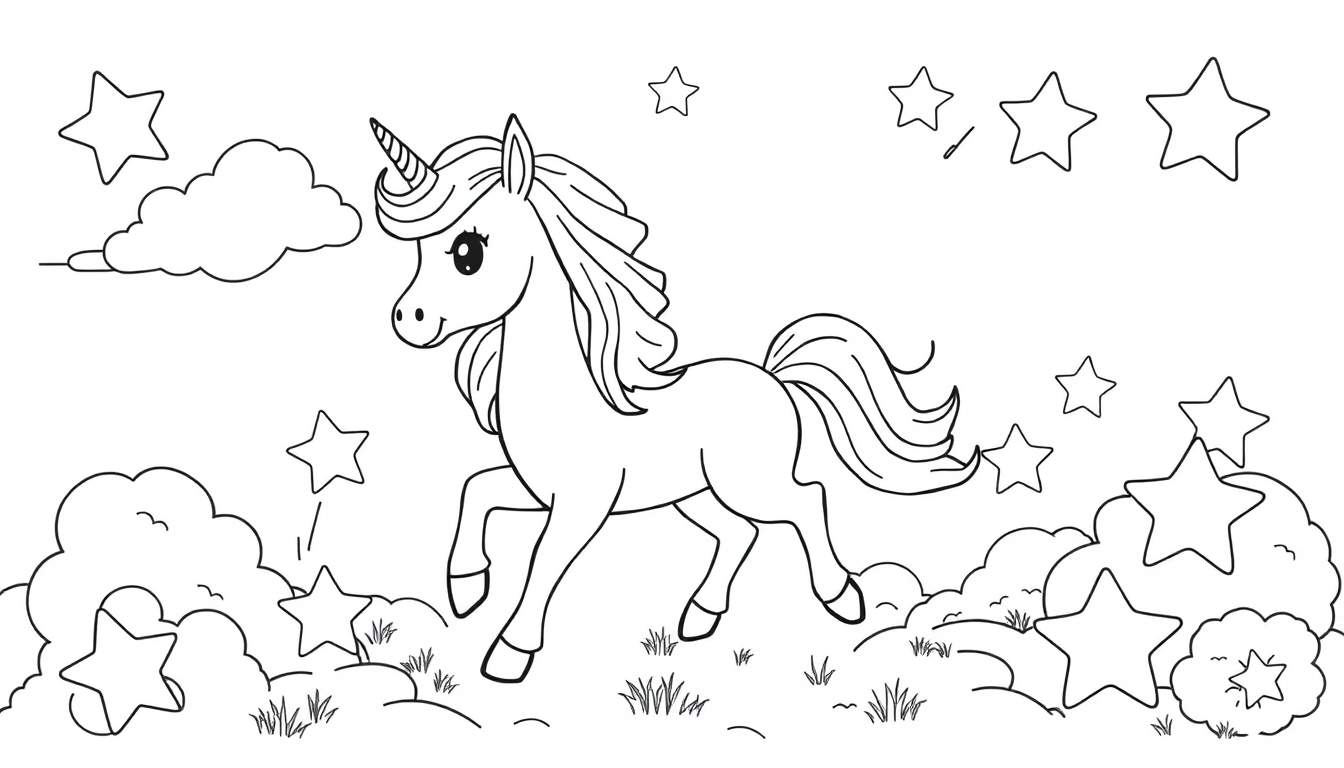 Un unicornio mágico galopando entre las nubes.