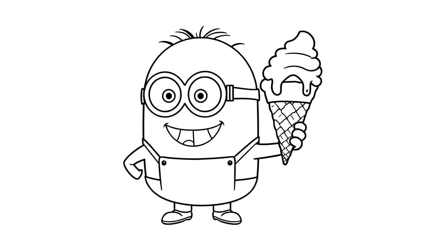 Un Minion sonriente comiendo un helado derretido.