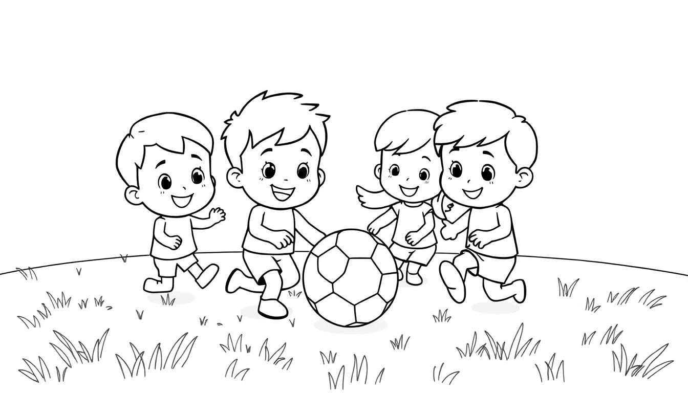 Pocoyó y sus amigos jugando al fútbol en un campo verde.