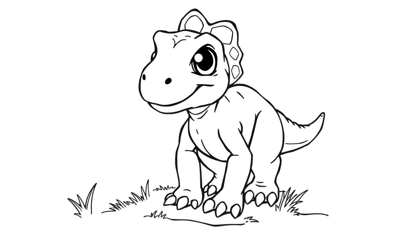 Un dibujo lineal de un bebé velociraptor amigable para colorear.