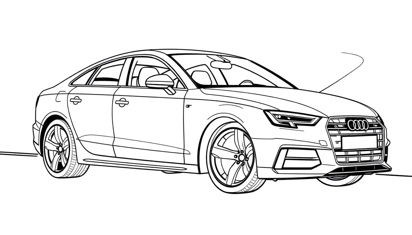 Un dibujo lineal de un coche Audi listo para colorear.
