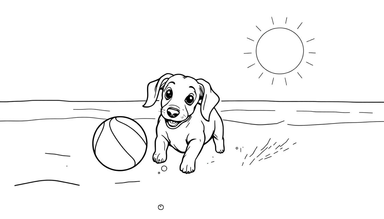 Un cachorro de salchicha jugando en la playa