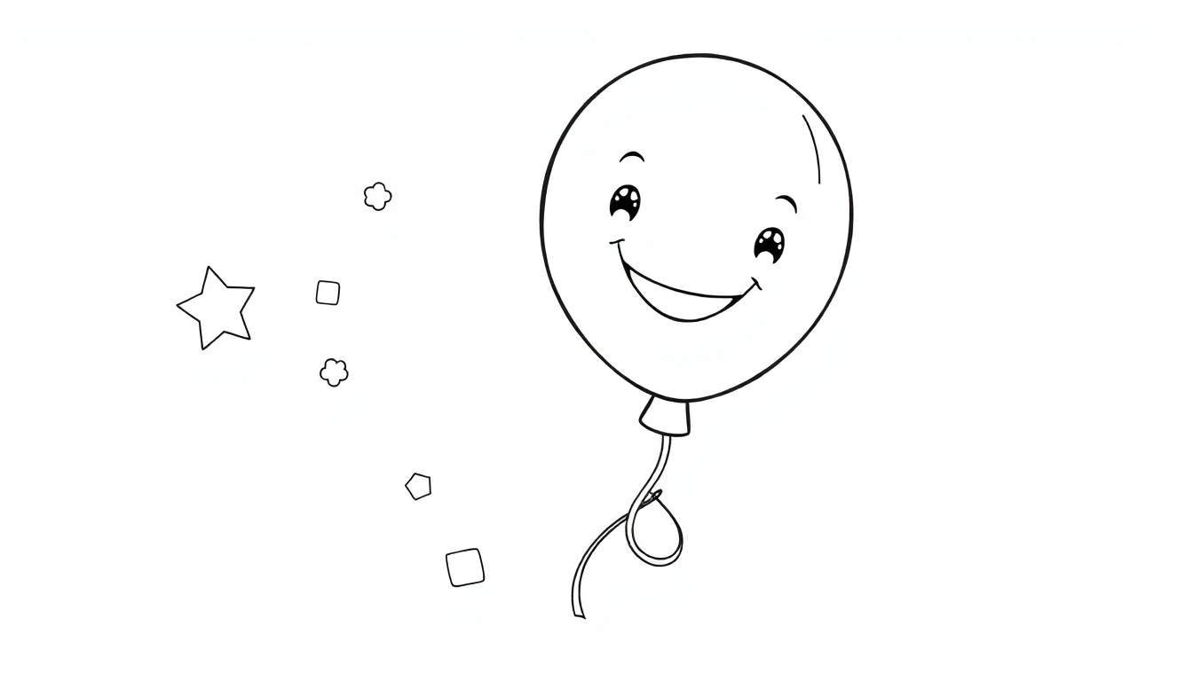 Un globo de fiesta sonriente con formas de confeti, representando la placa de color.