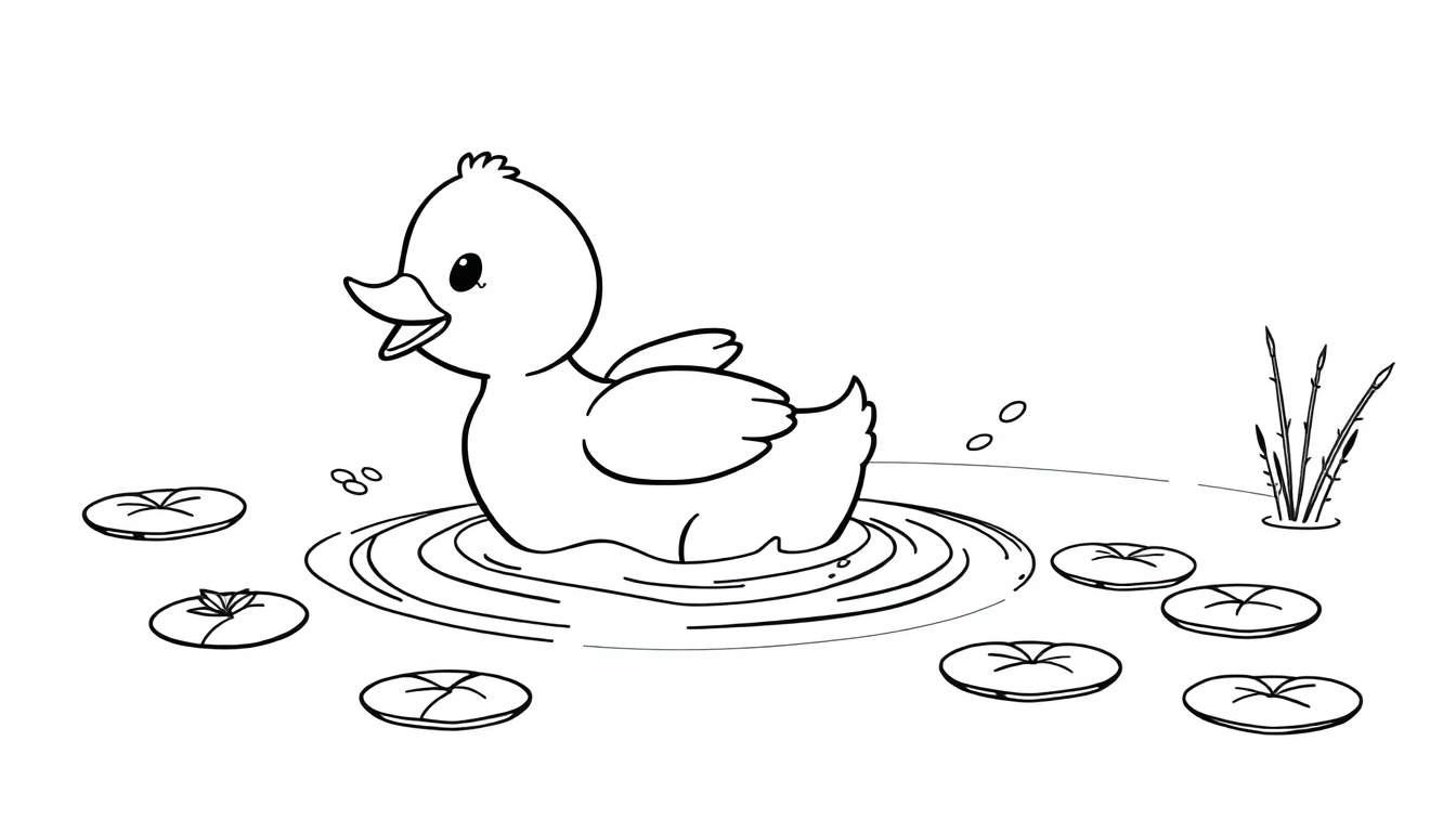 Una placa de color de un patito juguetón nadando.