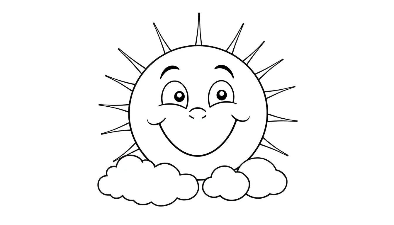 Placa de color de un sol sonriente con nubes.
