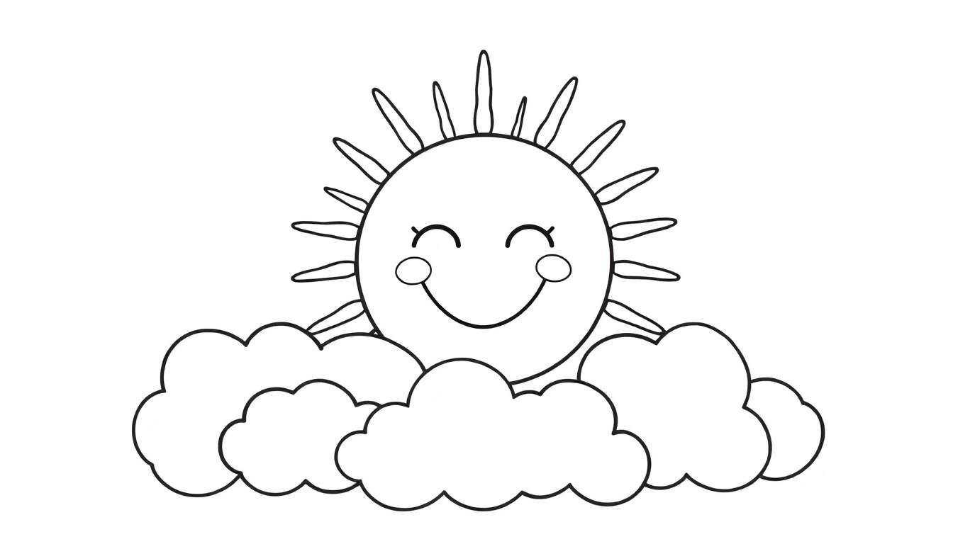 Placa de color de un sol sonriente sobre nubes, lista para pintar.