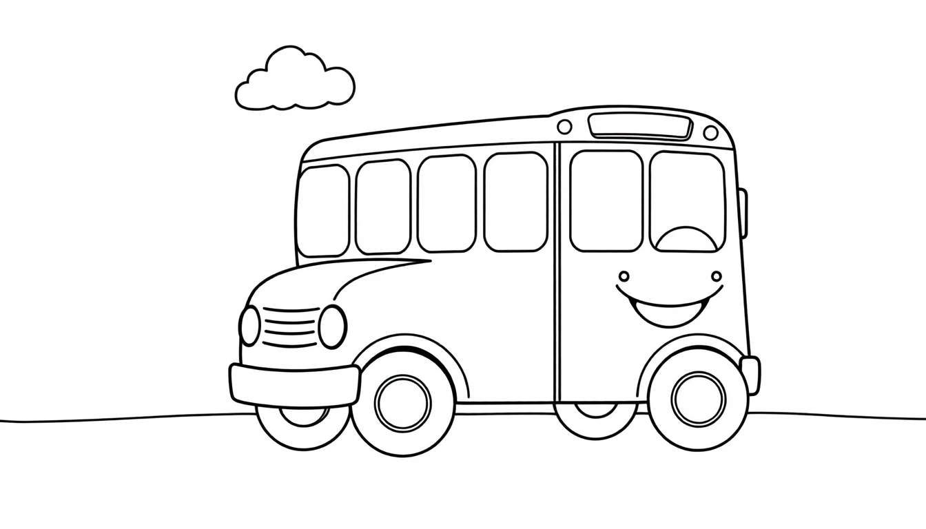Placa de color de un autobús escolar sonriente.