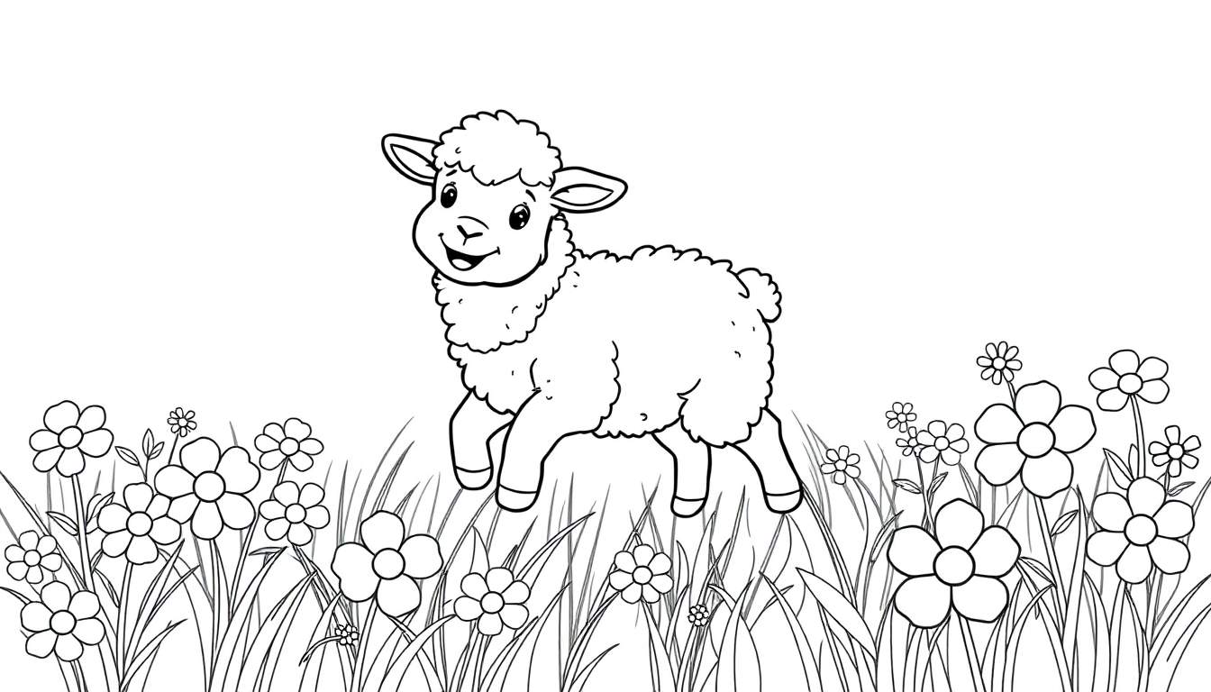 Una oveja sonriente lista para colorear en una placa de color.