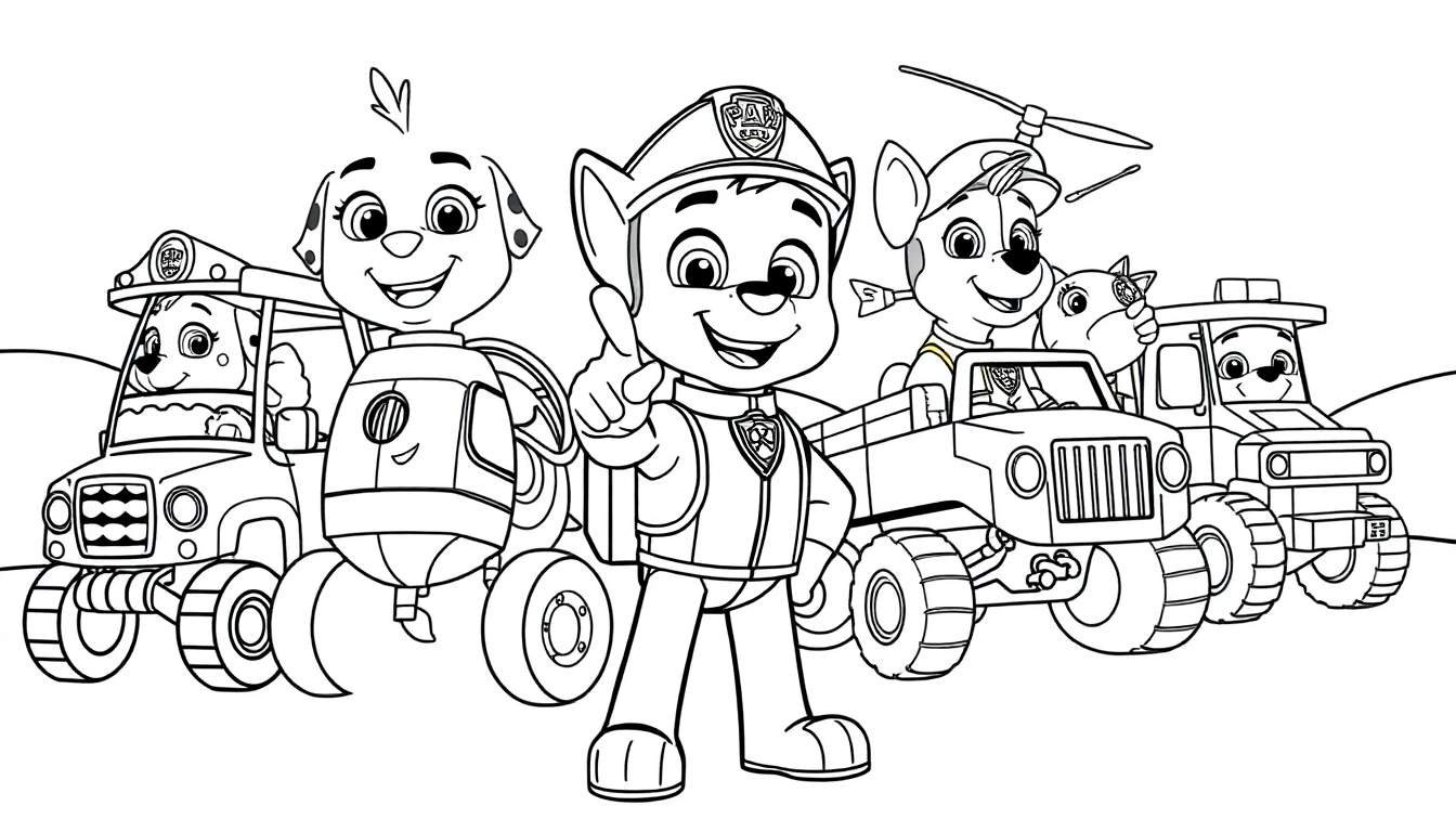 La Patrulla Canina lista para colorear en su placa de color.