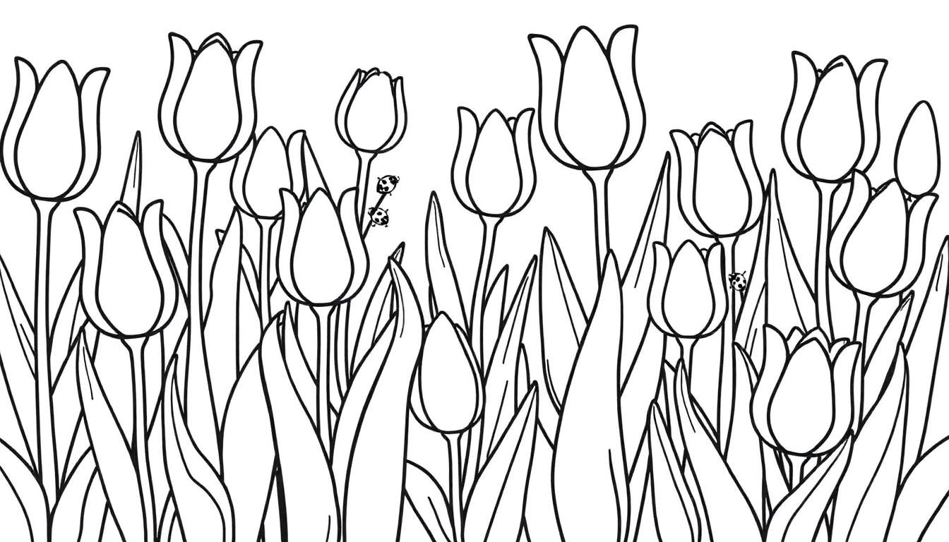 Placa de color de tulipanes con mariquitas
