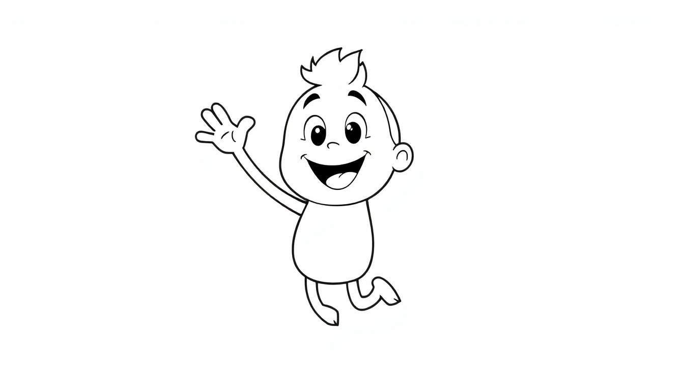 Placa de color de un niño de dibujos animados saludando
