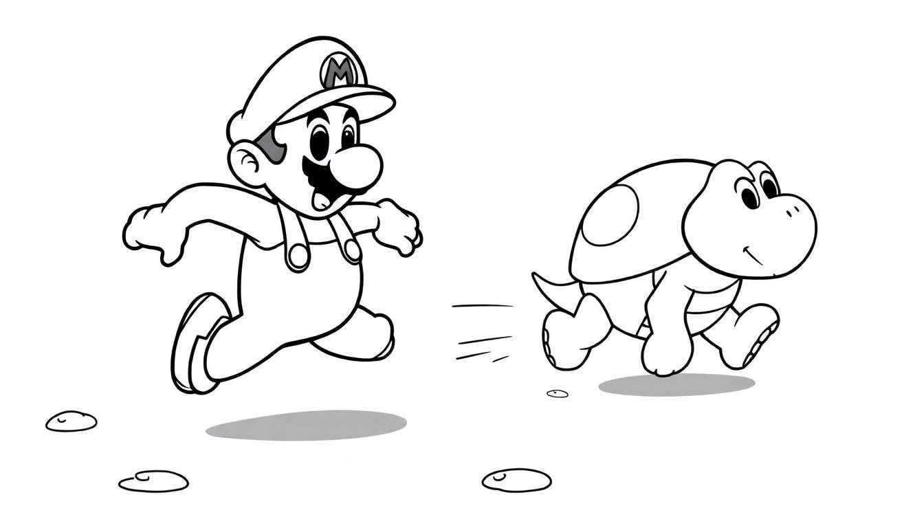 Mario y Koopa Troopa corriendo, placa de color