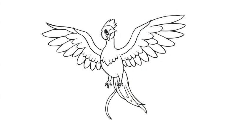 Placa de color de un fénix amigable con las alas extendidas.