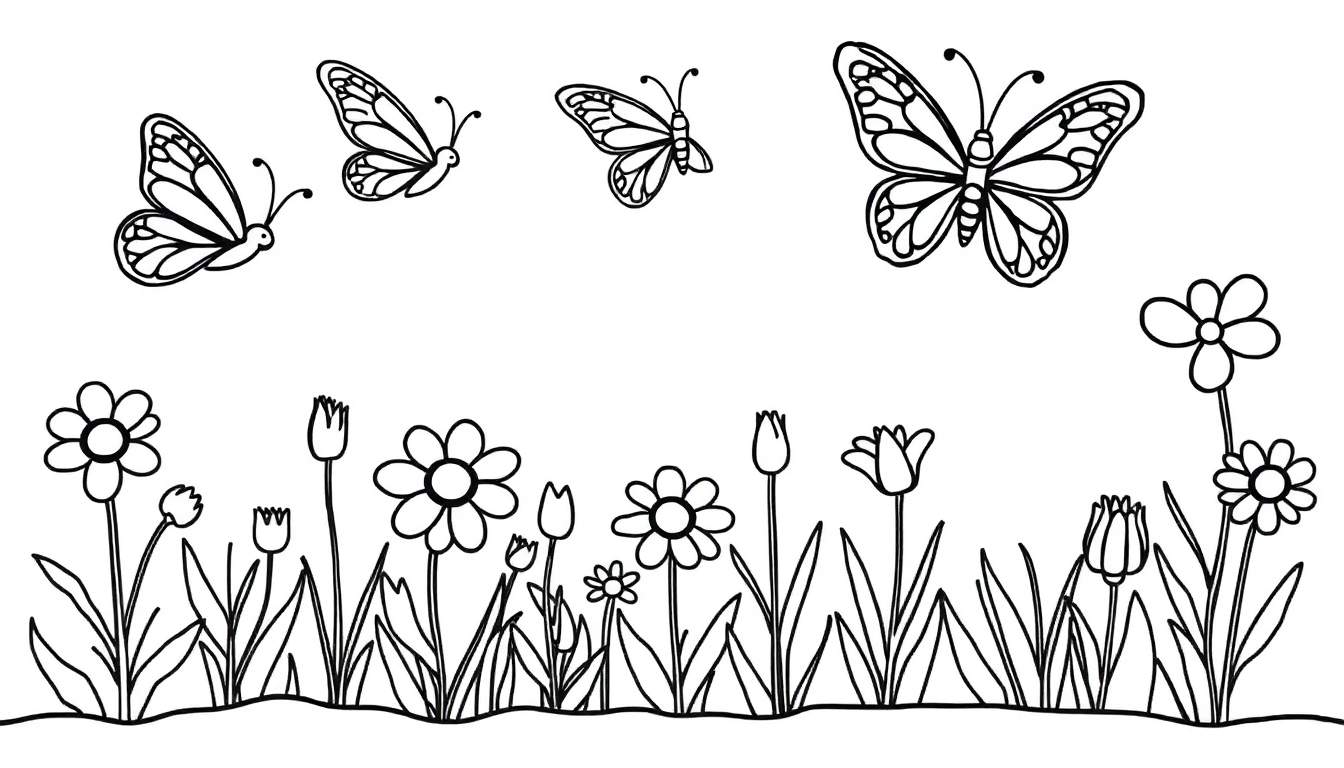 Una placa de color con mariposas y flores para colorear.