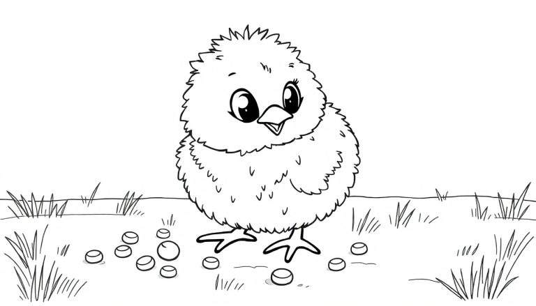 Un pollito tierno en una placa de color, listo para ser coloreado.