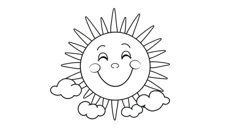 Placa de color de un sol sonriente con rayos amigables.