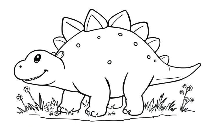 Estegosaurio amigable para colorear con placas de color.