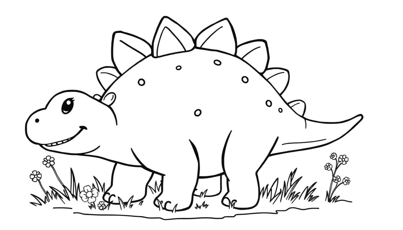 Estegosaurio amigable para colorear con placas de color.