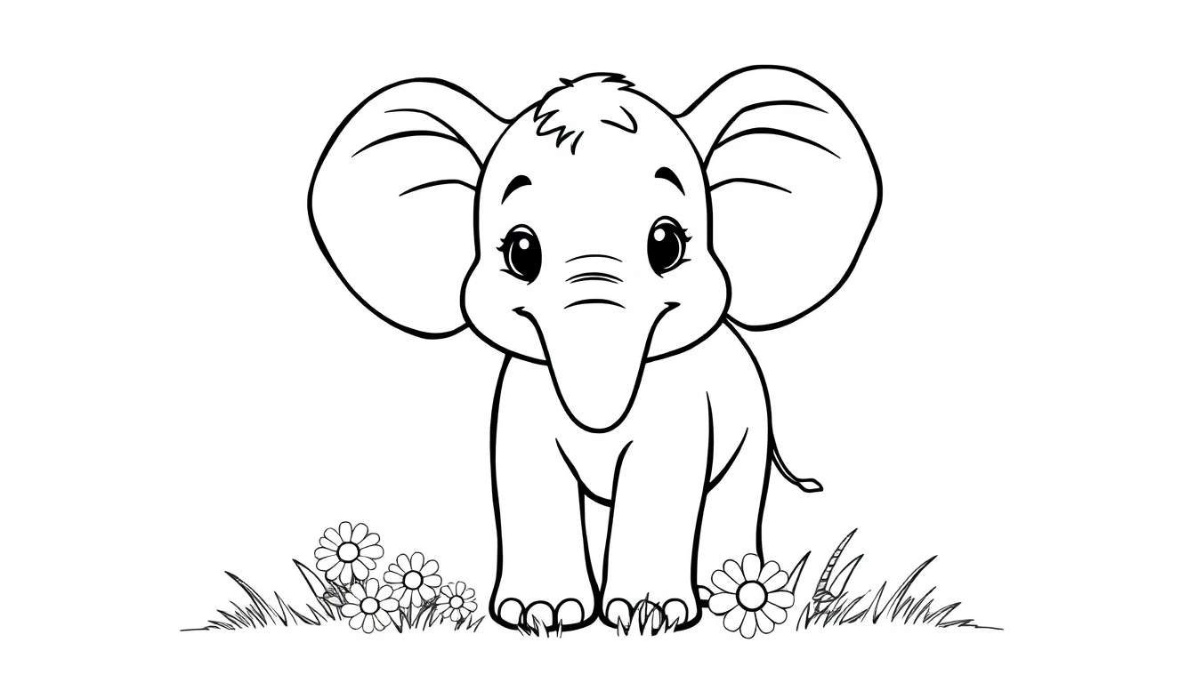 Placa de color de un elefante bebé dibujado a mano.