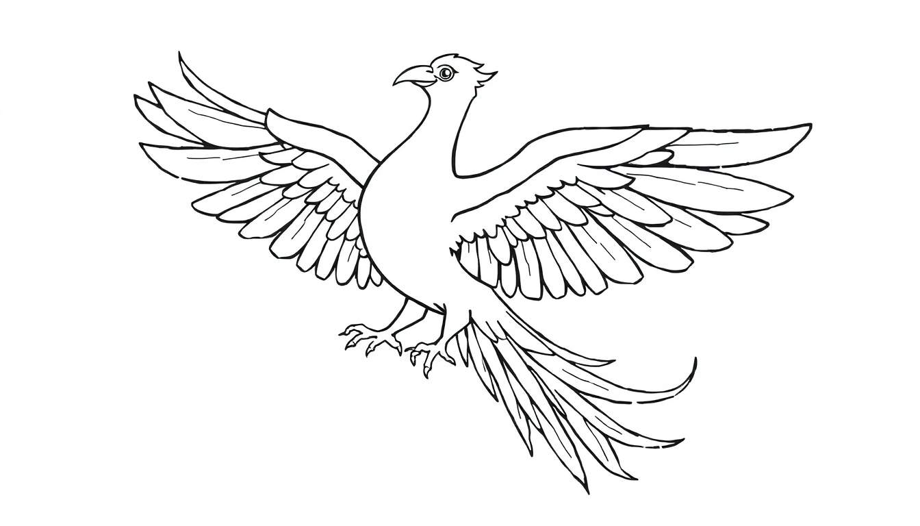 Una placa de color de un fénix majestuoso dibujado en blanco y negro.