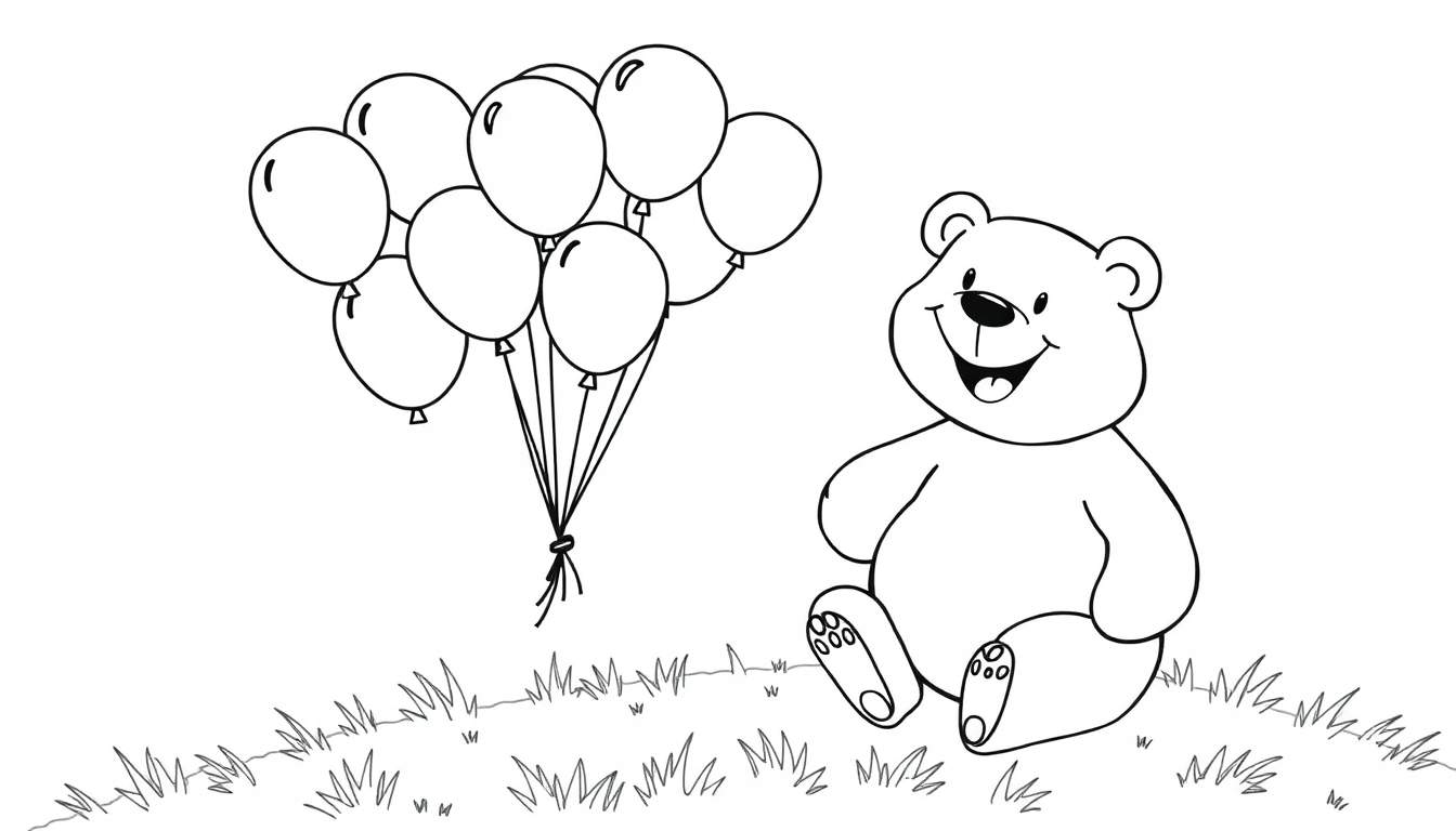 Oso de peluche amigable con globos, listo para colorear en esta placa de color.