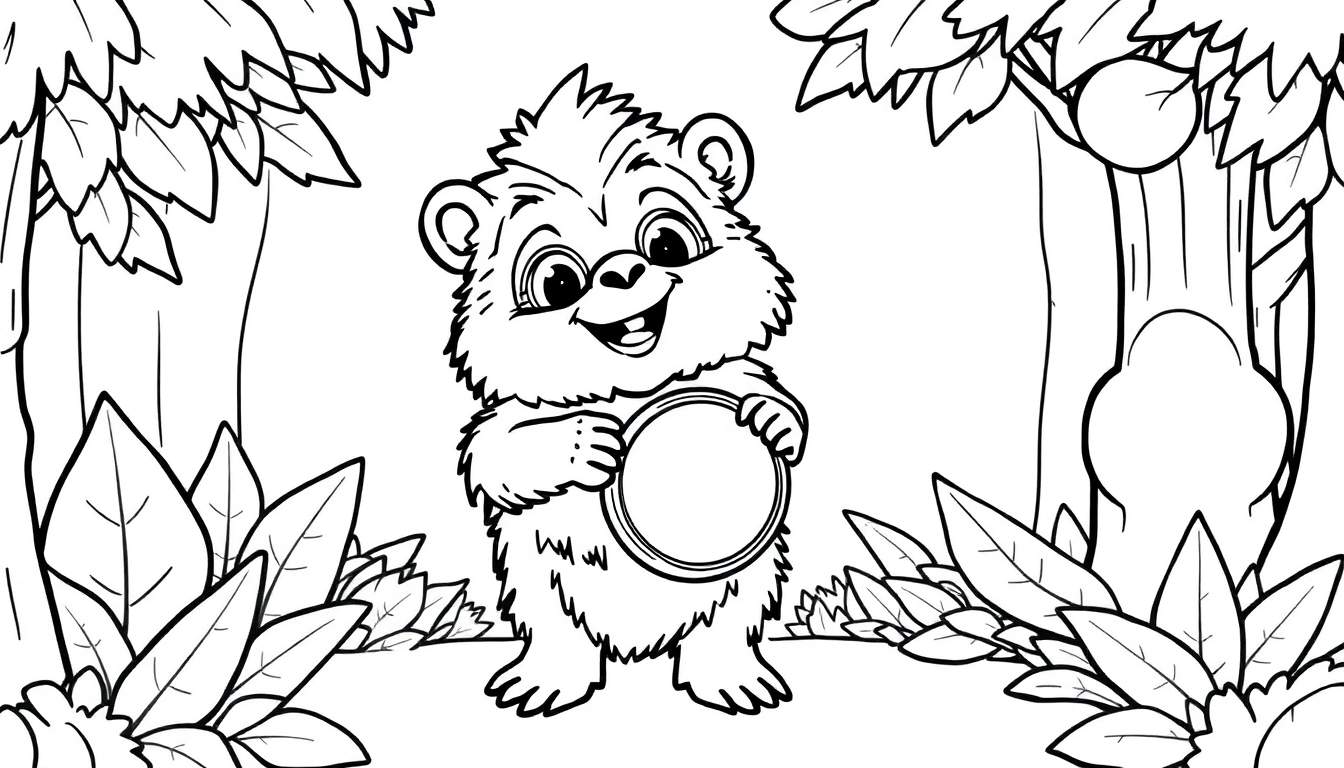 Placa de color de un oso de peluche sonriente en el bosque.
