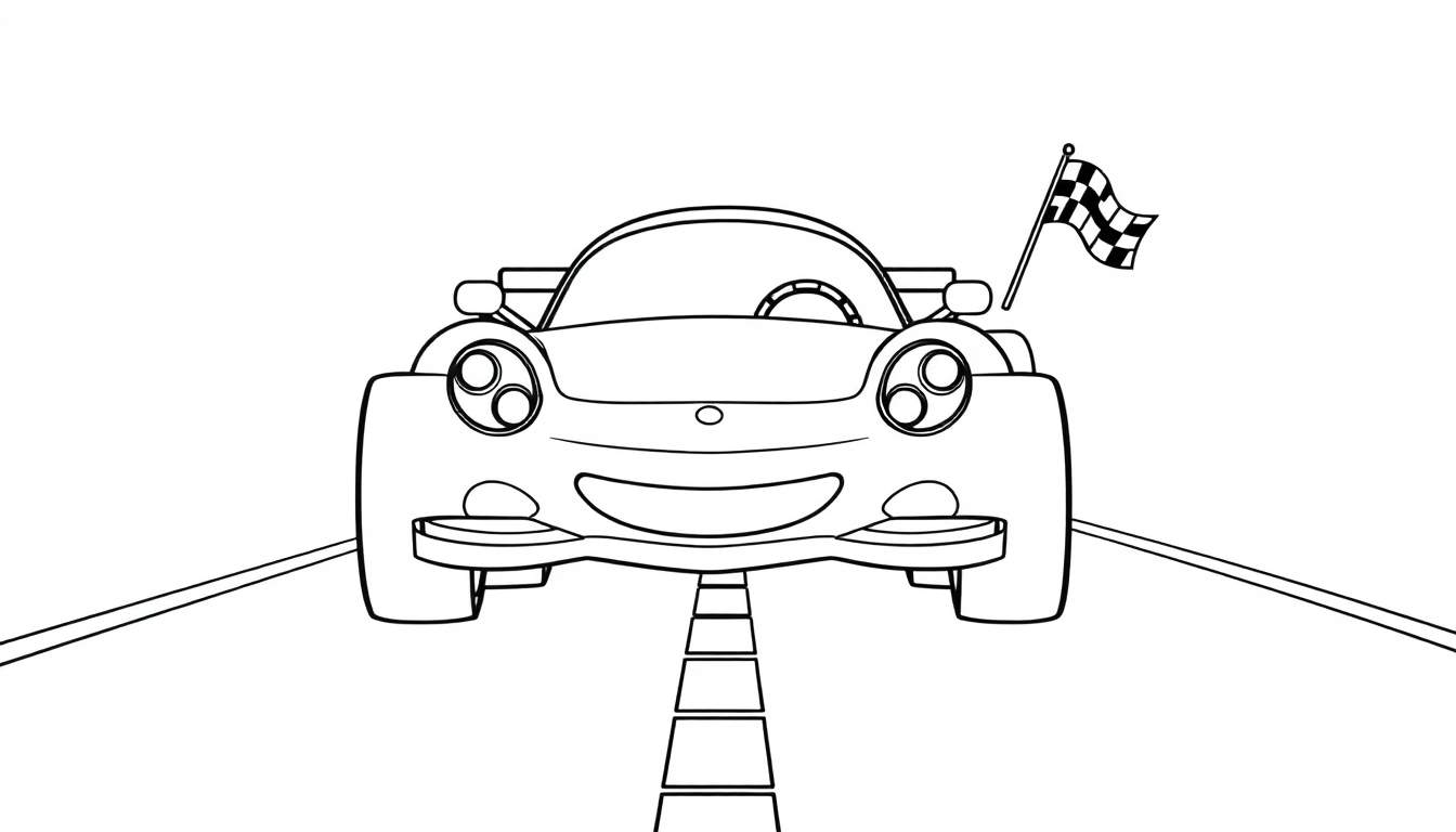 Placa de color de un coche de carreras sonriente listo para pintar.