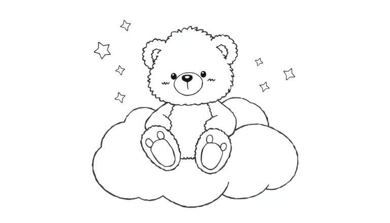 Placa de color de un osito de peluche en una nube.