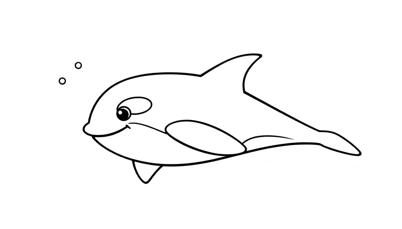 Placa de color de una orca amigable nadando, página para colorear para niños.