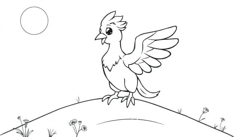 Pájaro joven con alas extendidas, listo para colorear en esta placa de color.