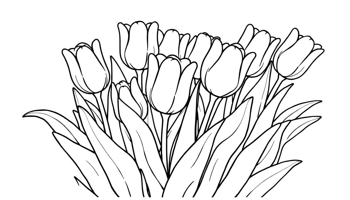 Placa de color de tulipanes alegres con hojas verdes.