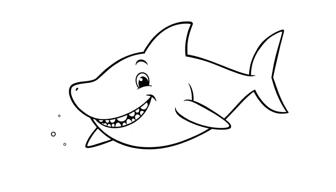 Placa de color de un tiburón de dibujos animados amigable sonriendo.