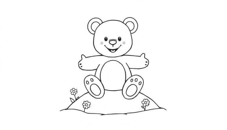 Oso de peluche de placa de color sentado en una colina.