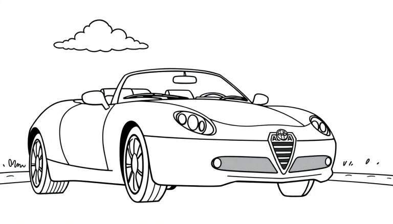 Coche deportivo Alfa Romeo clásico para colorear, listo para añadir su propia placa de color.