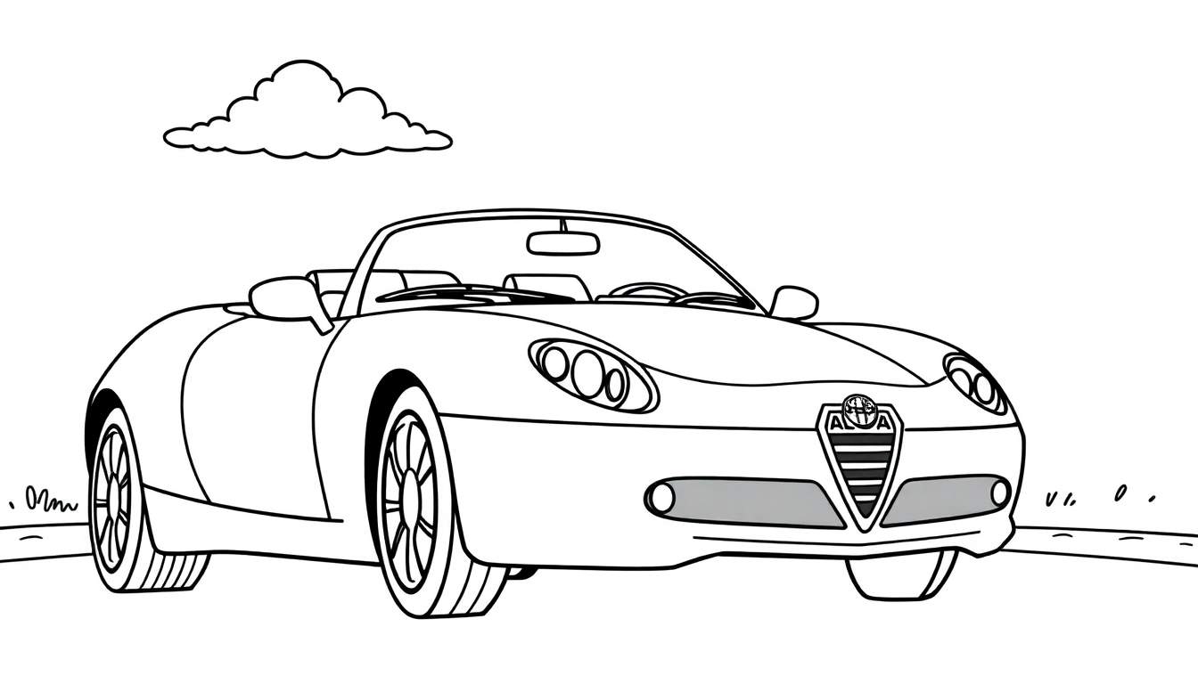 Coche deportivo Alfa Romeo clásico para colorear, listo para añadir su propia placa de color.